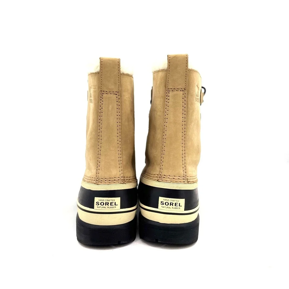 Sorel Caribou Waterproof Boots Mens 8.5 Tan Leather Winter Snow Faux Fur